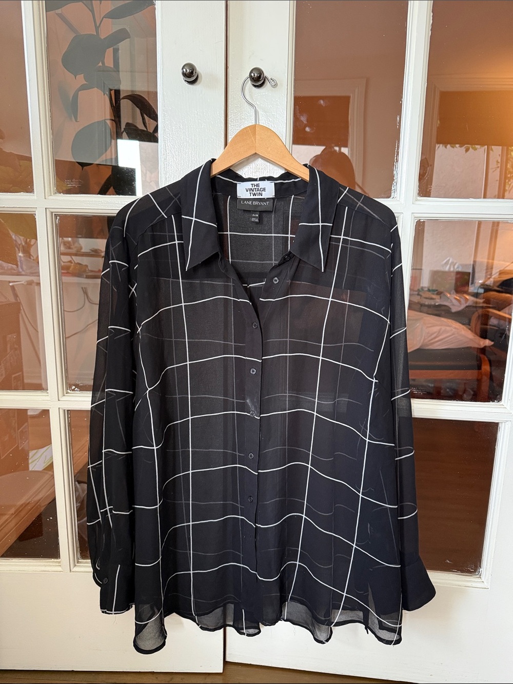 Vintage Sheer Black Checkered Button Up